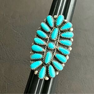 Vintage signed Navajo large Turquoise and sterling silver cluster ring